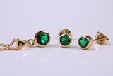 May Emerald C Z set Necklace and Matching Stud Earrings, made from solid Sterling Silver and 18ct Yellow Gold Plated