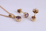 June Light Amethyst C Z set Necklace and Matching Stud Earrings, made from solid Sterling Silver and 18ct Yellow Gold Plated