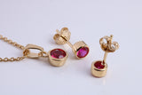 July Ruby C Z set Necklace and Matching Stud Earrings, made from solid Sterling Silver and 18ct Yellow Gold Plated