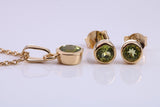 August Peridot C Z set Necklace and Matching Stud Earrings, made from solid Sterling Silver and 18ct Yellow Gold Plated