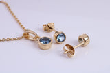December Blue Zircon C Z set Necklace and Matching Stud Earrings, made from solid Sterling Silver and 18ct Yellow Gold Plated