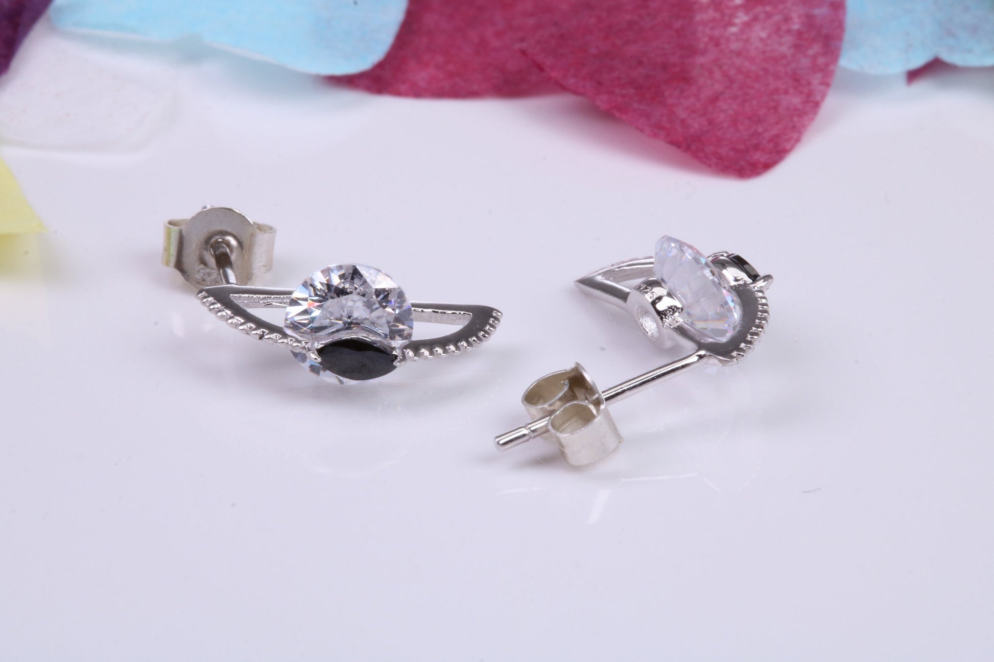 13 mm Long Cubic Zirconia set Earrings, Very Dressy, Made from Solid 925 Grade Sterling Silver