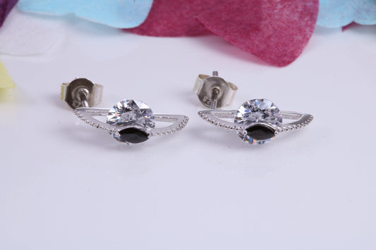 13 mm Long Cubic Zirconia set Earrings, Very Dressy, Made from Solid 925 Grade Sterling Silver
