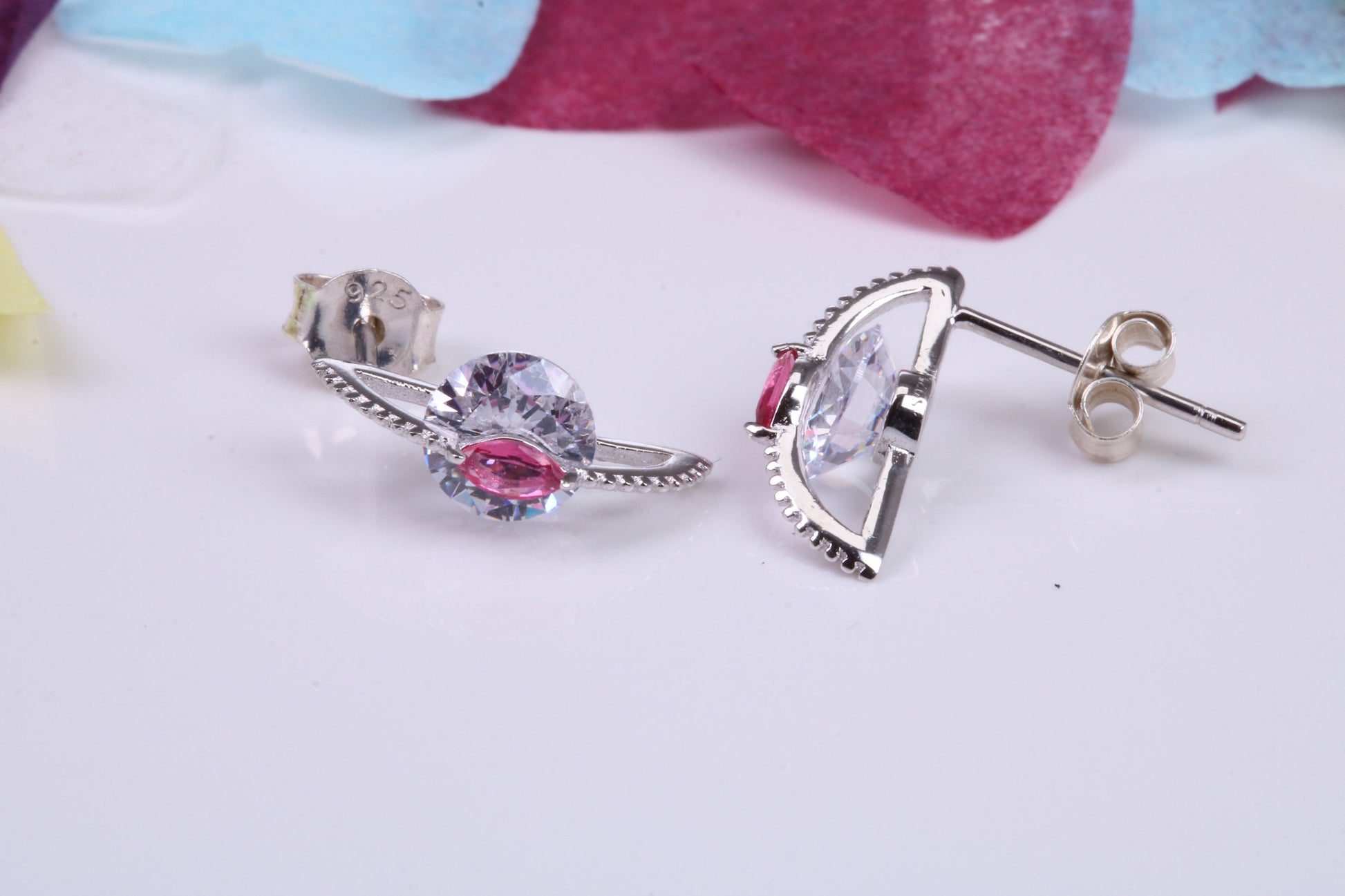 13 mm Long Cubic Zirconia set Earrings, Very Dressy, Made from Solid 925 Grade Sterling Silver
