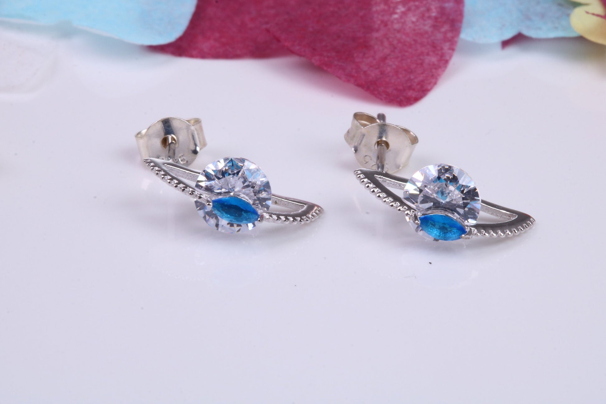 13 mm Long Cubic Zirconia set Earrings, Very Dressy, Made from Solid 925 Grade Sterling Silver
