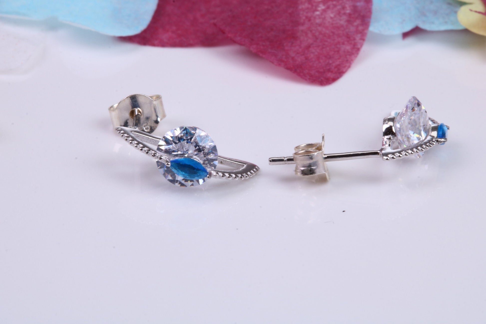 13 mm Long Cubic Zirconia set Earrings, Very Dressy, Made from Solid 925 Grade Sterling Silver
