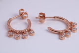 14 mm Round Hoop Cubic Zirconia set Earrings, Very Dressy, Made from Solid 925 Grade Sterling Silver, 18ct Rose Gold Plated