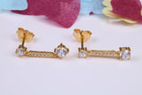20 mm Long Cubic Zirconia set Earrings, Very Dressy, Made from Solid 925 Grade Sterling Silver, 18ct Yellow Gold Plated