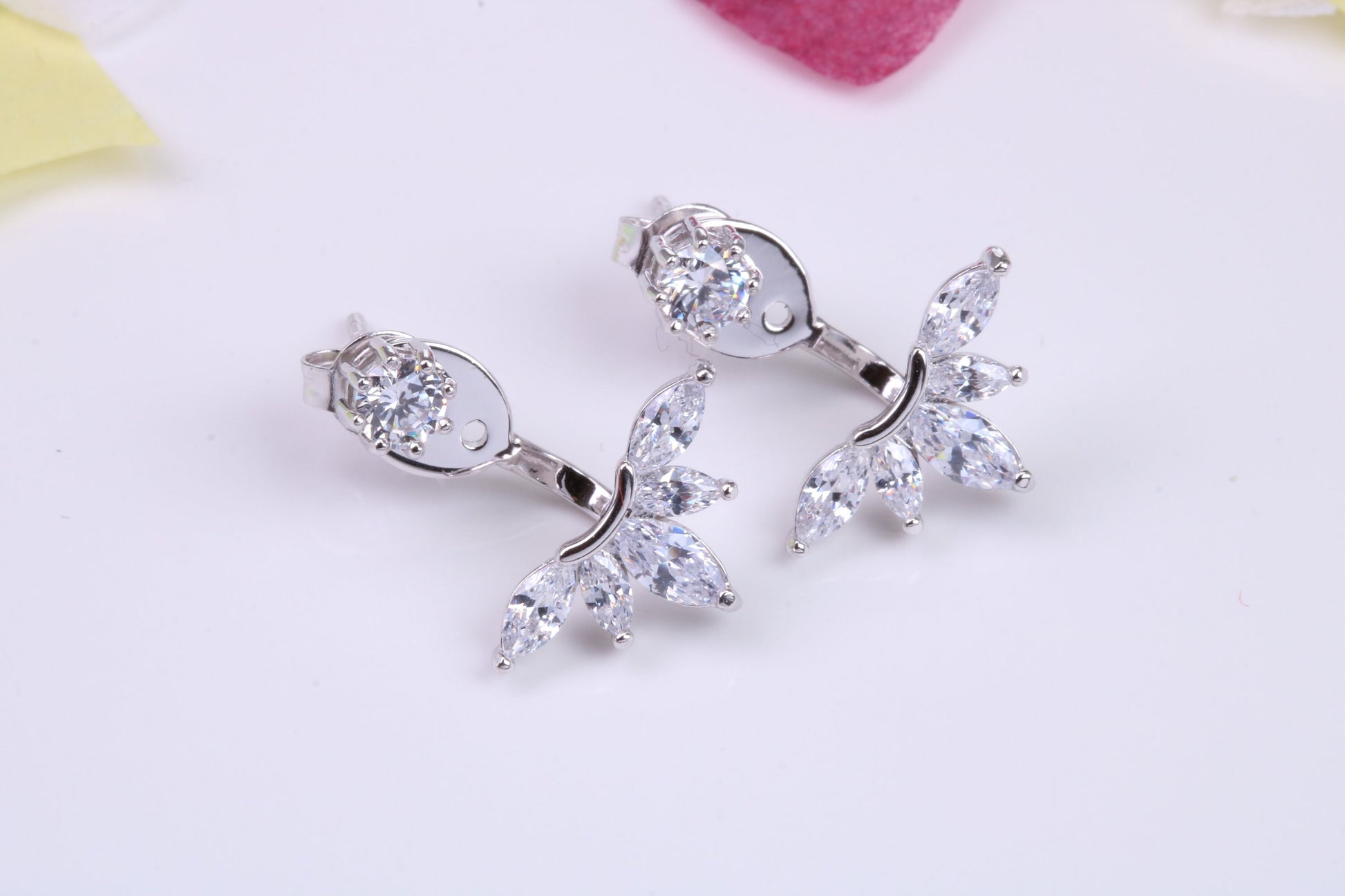 20 mm Long Dropper Stud Cubic Zirconia set Earrings, Very Dressy, Made from Solid 925 Grade Sterling Silver