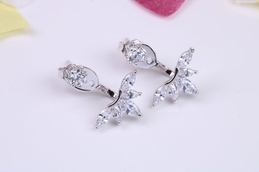 20 mm Long Dropper Stud Cubic Zirconia set Earrings, Very Dressy, Made from Solid 925 Grade Sterling Silver