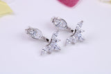 20 mm Long Dropper Stud Cubic Zirconia set Earrings, Very Dressy, Made from Solid 925 Grade Sterling Silver