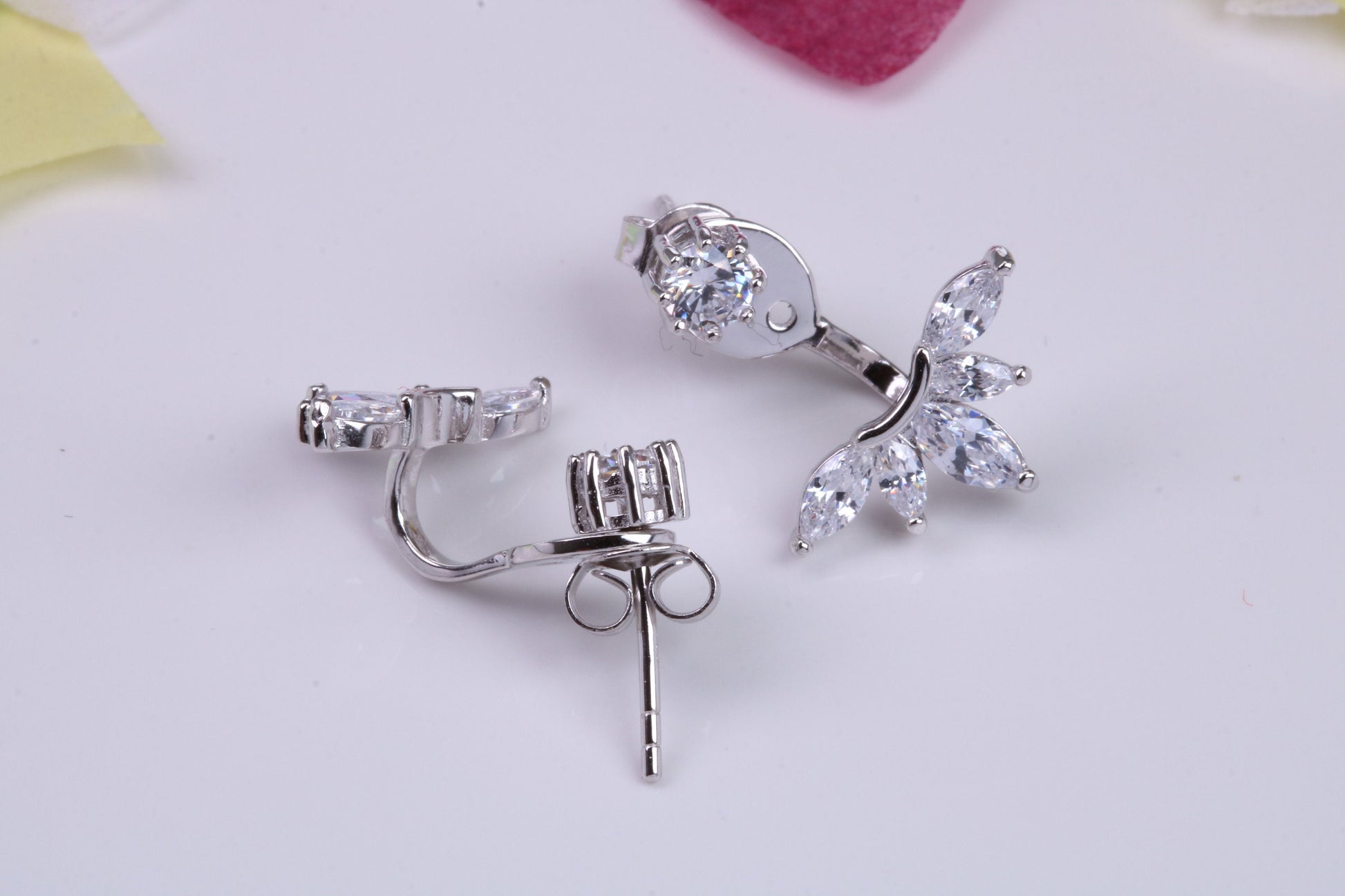 20 mm Long Dropper Stud Cubic Zirconia set Earrings, Very Dressy, Made from Solid 925 Grade Sterling Silver