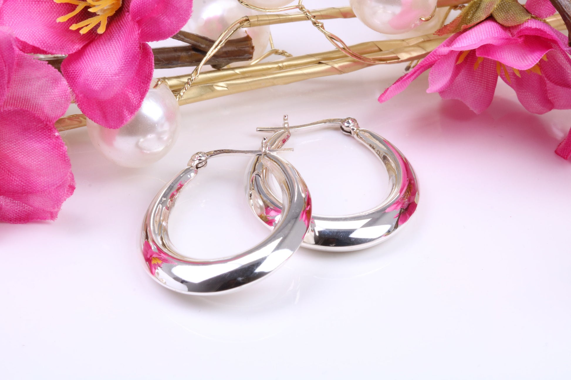 35 mm Long Hoop Creole Earrings Made from Solid 925 Grade Sterling Silver