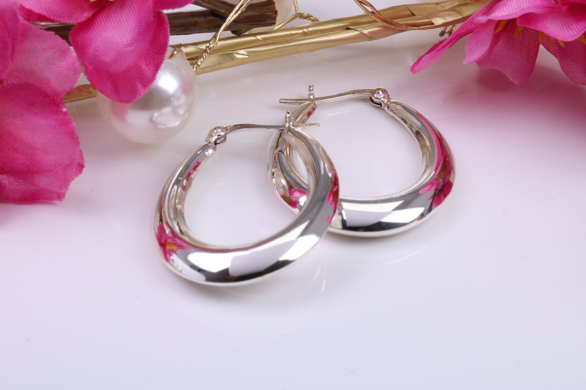 35 mm Long Hoop Creole Earrings Made from Solid 925 Grade Sterling Silver