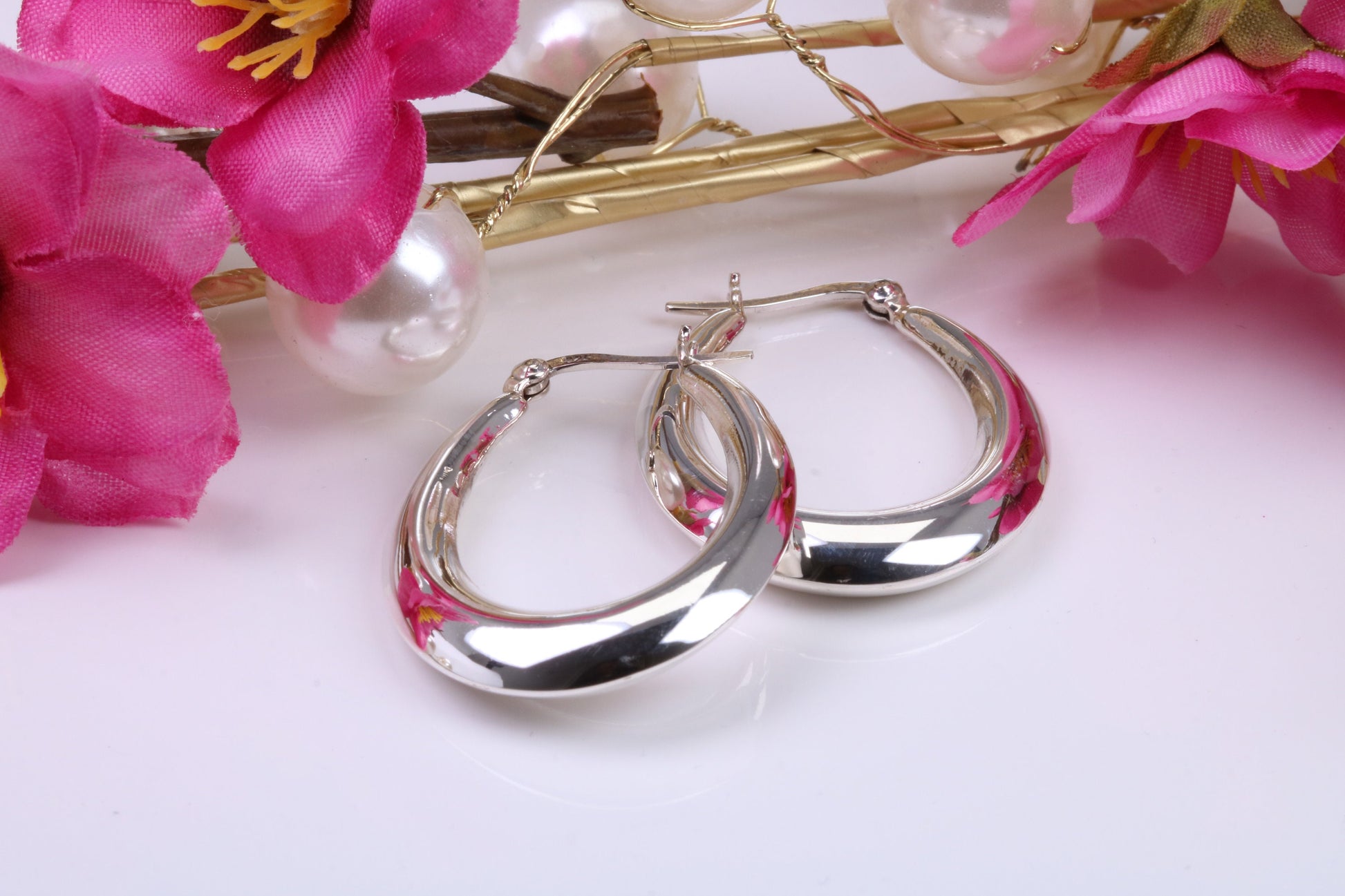 35 mm Long Hoop Creole Earrings Made from Solid 925 Grade Sterling Silver