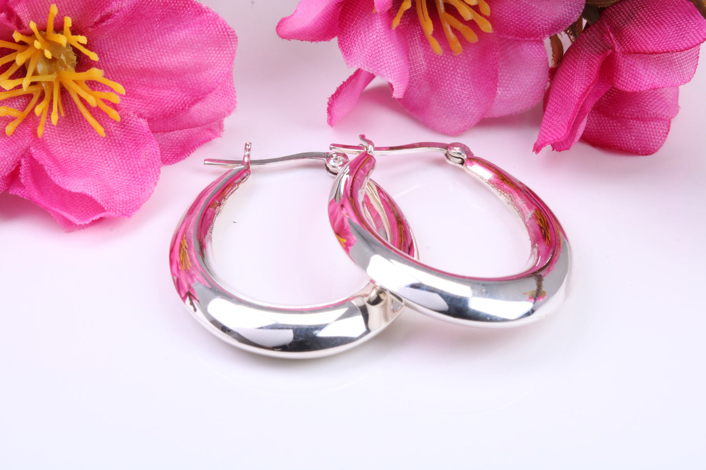 35 mm Long Hoop Creole Earrings Made from Solid 925 Grade Sterling Silver