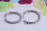 25 mm Long Hoop Cubic Zirconia set Earrings, Secure Fittings, Very Dressy, Made from Solid 925 Grade Sterling Silver
