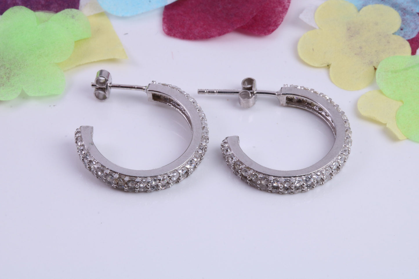 21 mm Round Hoop Cubic Zirconia set Earrings, Very Dressy, Made from Solid 925 Grade Sterling Silver