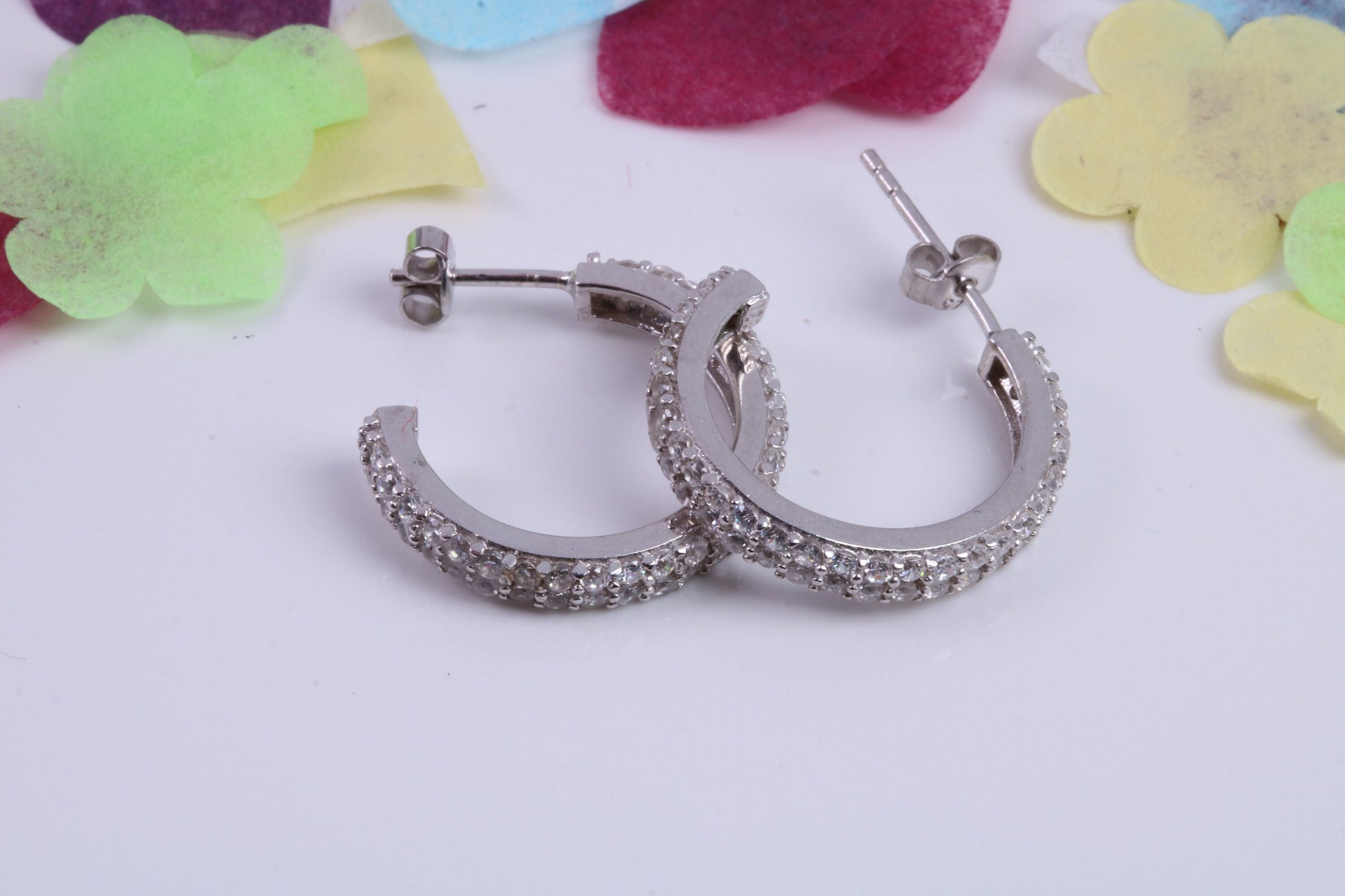 21 mm Round Hoop Cubic Zirconia set Earrings, Very Dressy, Made from Solid 925 Grade Sterling Silver