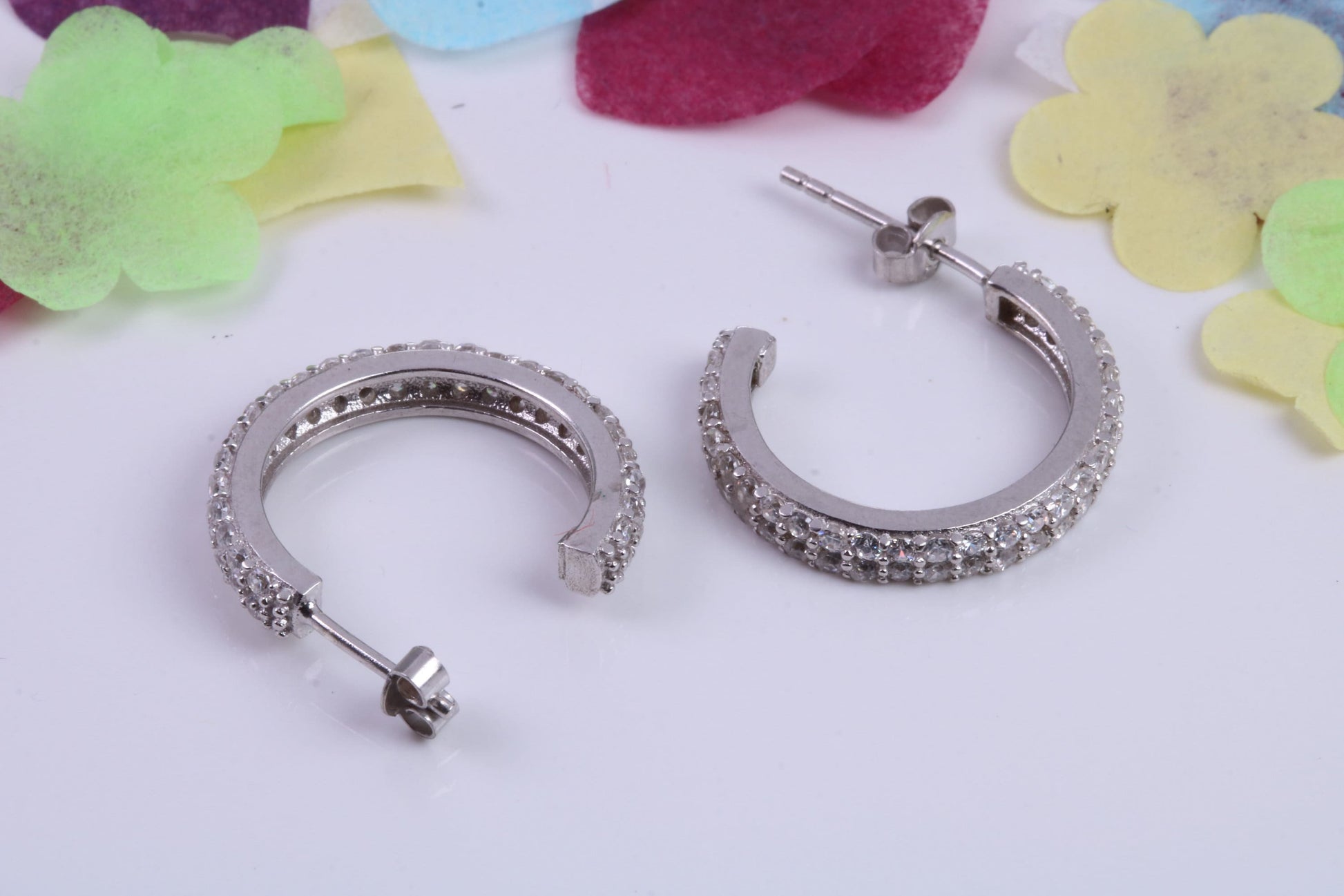 21 mm Round Hoop Cubic Zirconia set Earrings, Very Dressy, Made from Solid 925 Grade Sterling Silver