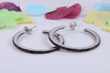 28 mm Round Hoop Black Cubic Zirconia set Earrings, Very Dressy, Made from Solid 925 Grade Sterling Silver
