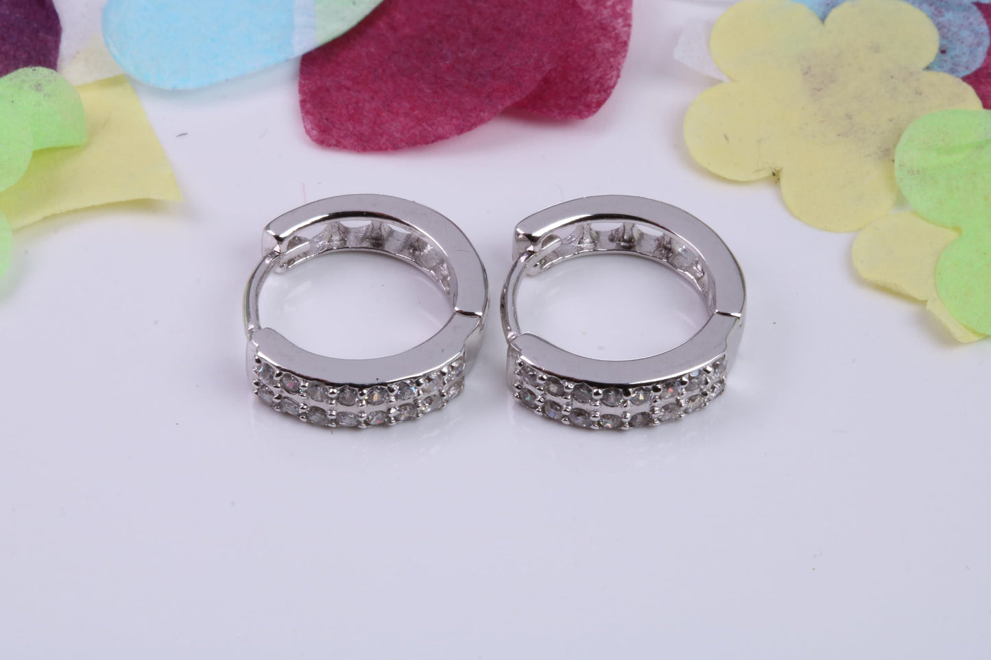 16 mm Round Hoop Cubic Zirconia set Earrings, Very Dressy, Made from Solid 925 Grade Sterling Silver