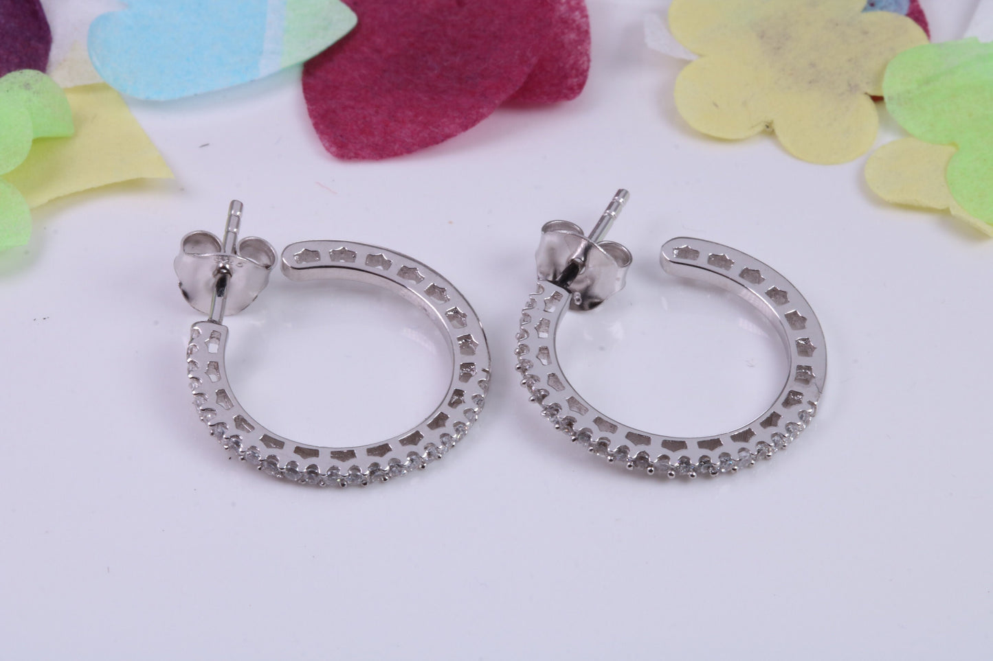 20 mm Round Hoop Cubic Zirconia set Earrings, Very Dressy, Made from Solid 925 Grade Sterling Silver