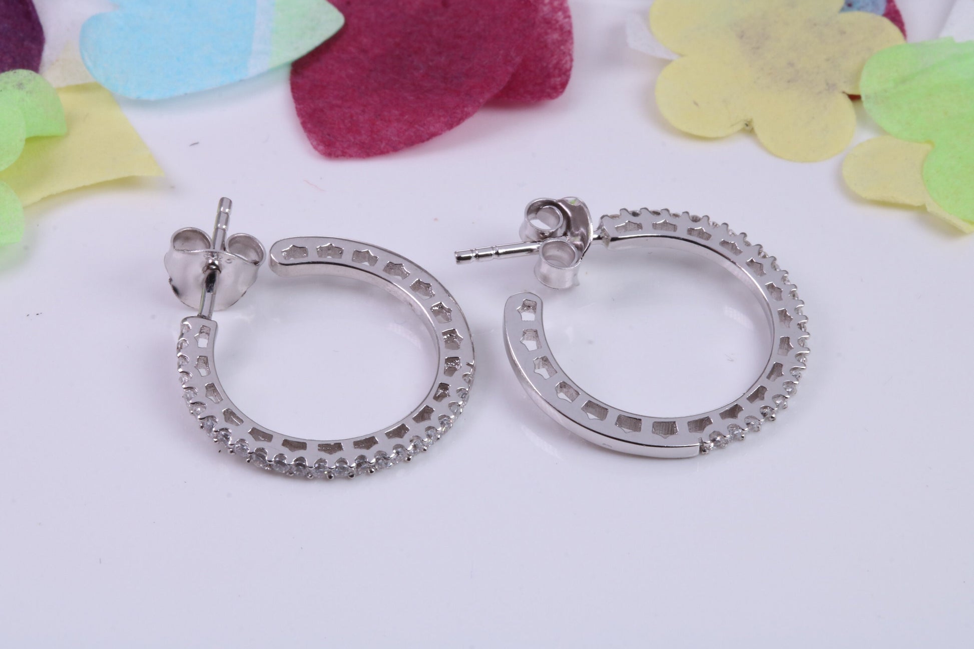 20 mm Round Hoop Cubic Zirconia set Earrings, Very Dressy, Made from Solid 925 Grade Sterling Silver