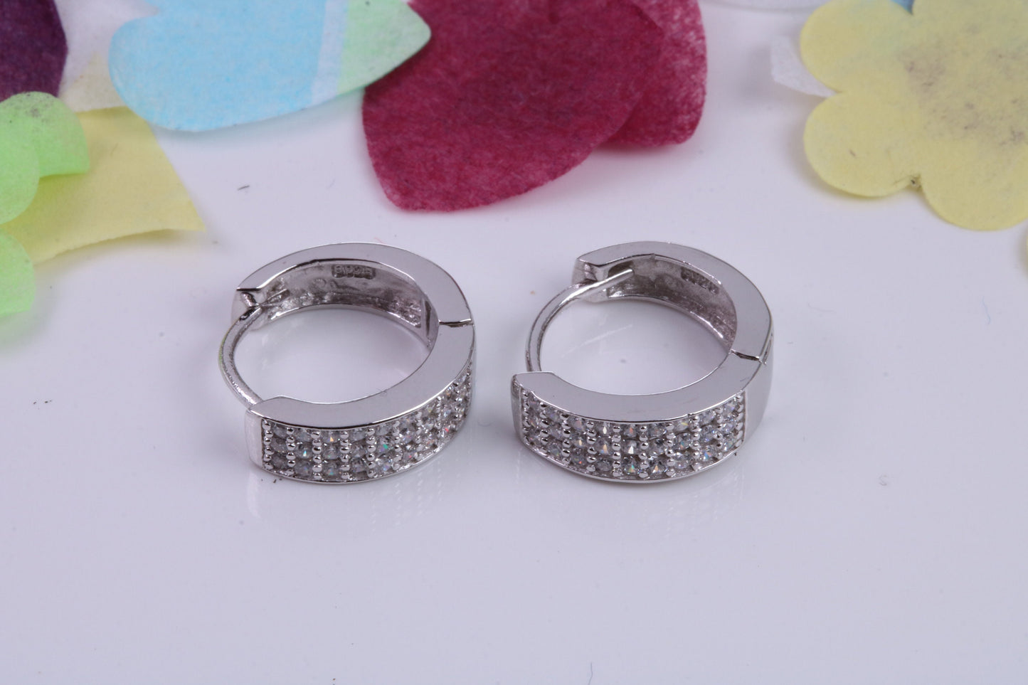 15 mm Round Hoop Cubic Zirconia set Earrings, Very Dressy, Made from Solid 925 Grade Sterling Silver