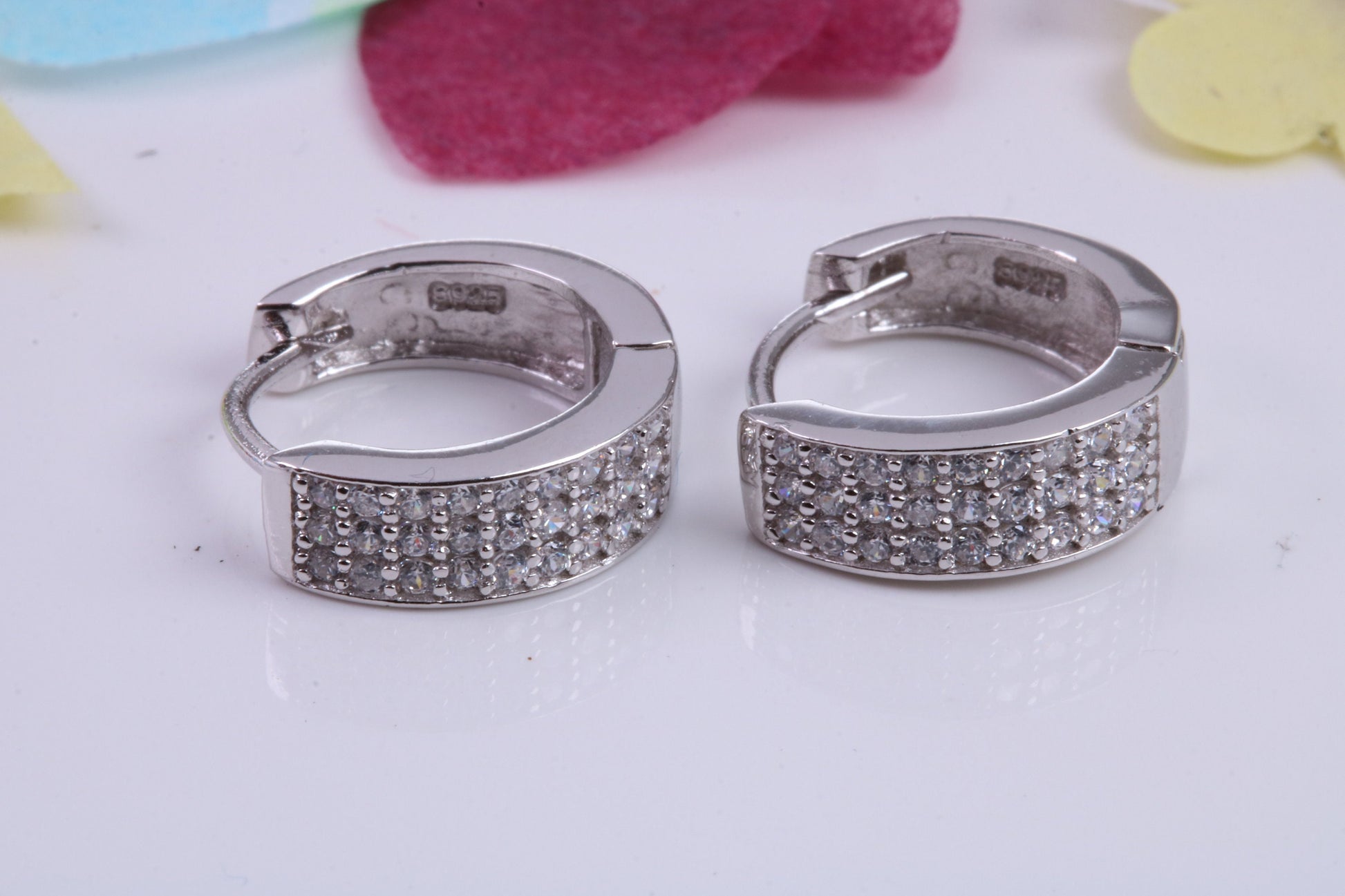 15 mm Round Hoop Cubic Zirconia set Earrings, Very Dressy, Made from Solid 925 Grade Sterling Silver