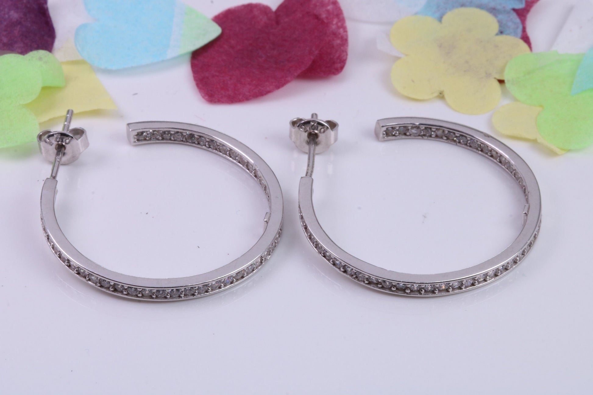 Large 30 mm Round Hoop Cubic Zirconia set Earrings, Very Dressy, Made from Solid 925 Grade Sterling Silver