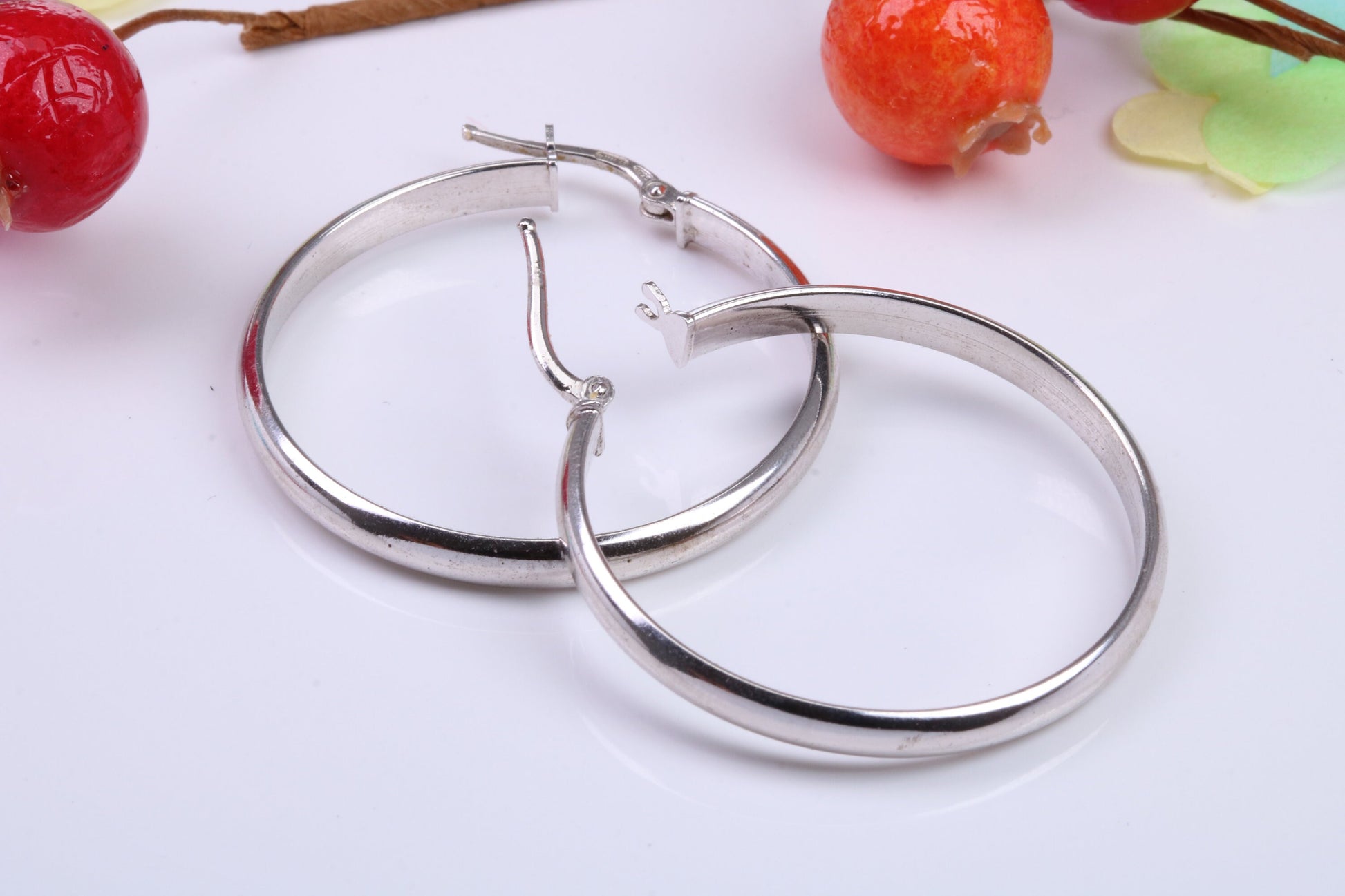 Large 34 mm Round Hoop Creole Earrings Made from Solid 925 Grade Sterling Silver