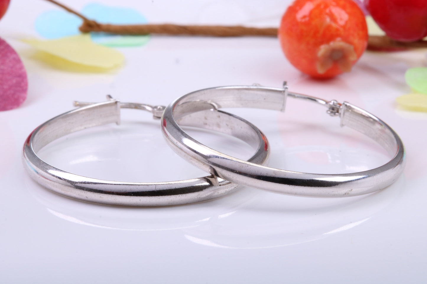 Large 34 mm Round Hoop Creole Earrings Made from Solid 925 Grade Sterling Silver