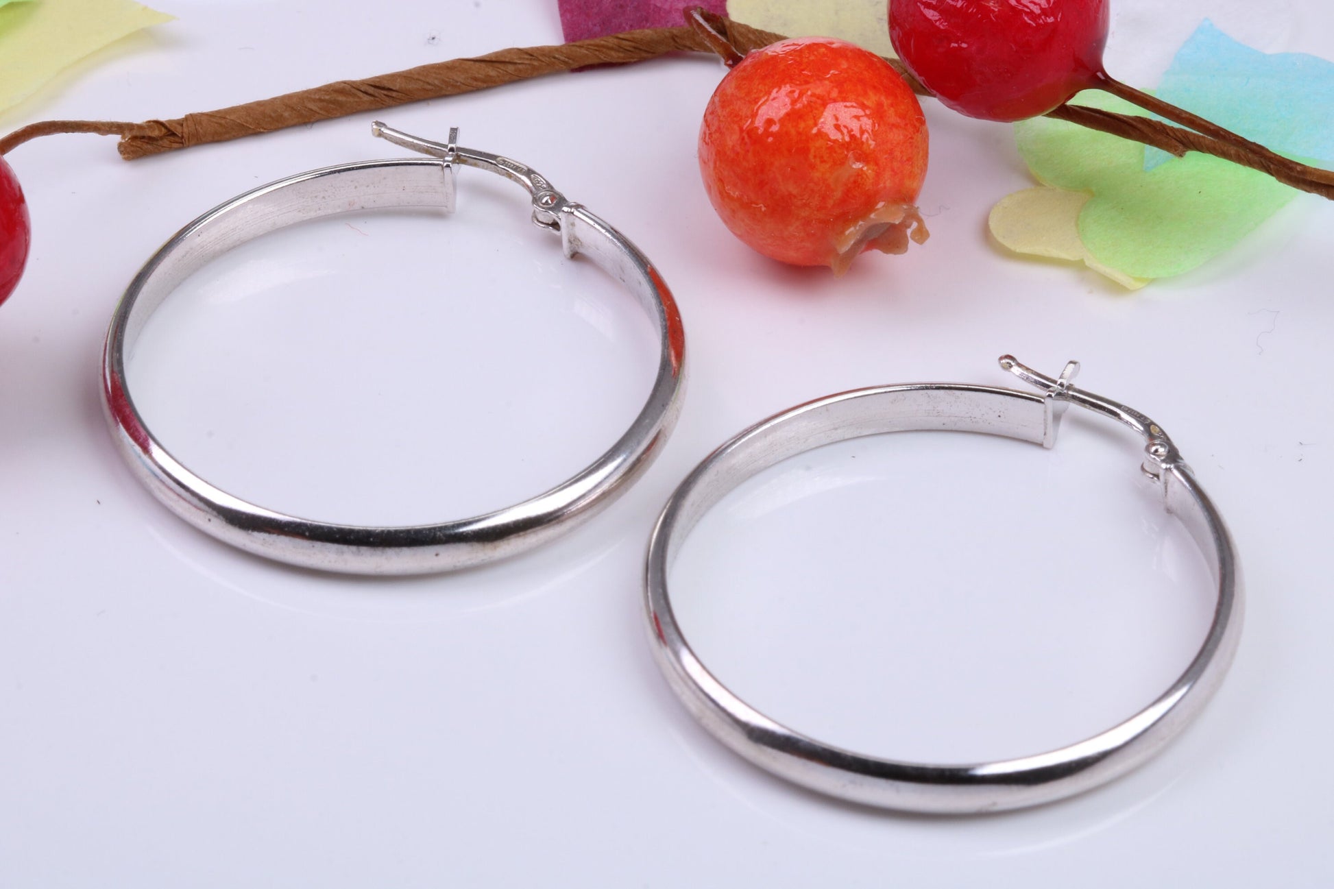 Large 34 mm Round Hoop Creole Earrings Made from Solid 925 Grade Sterling Silver