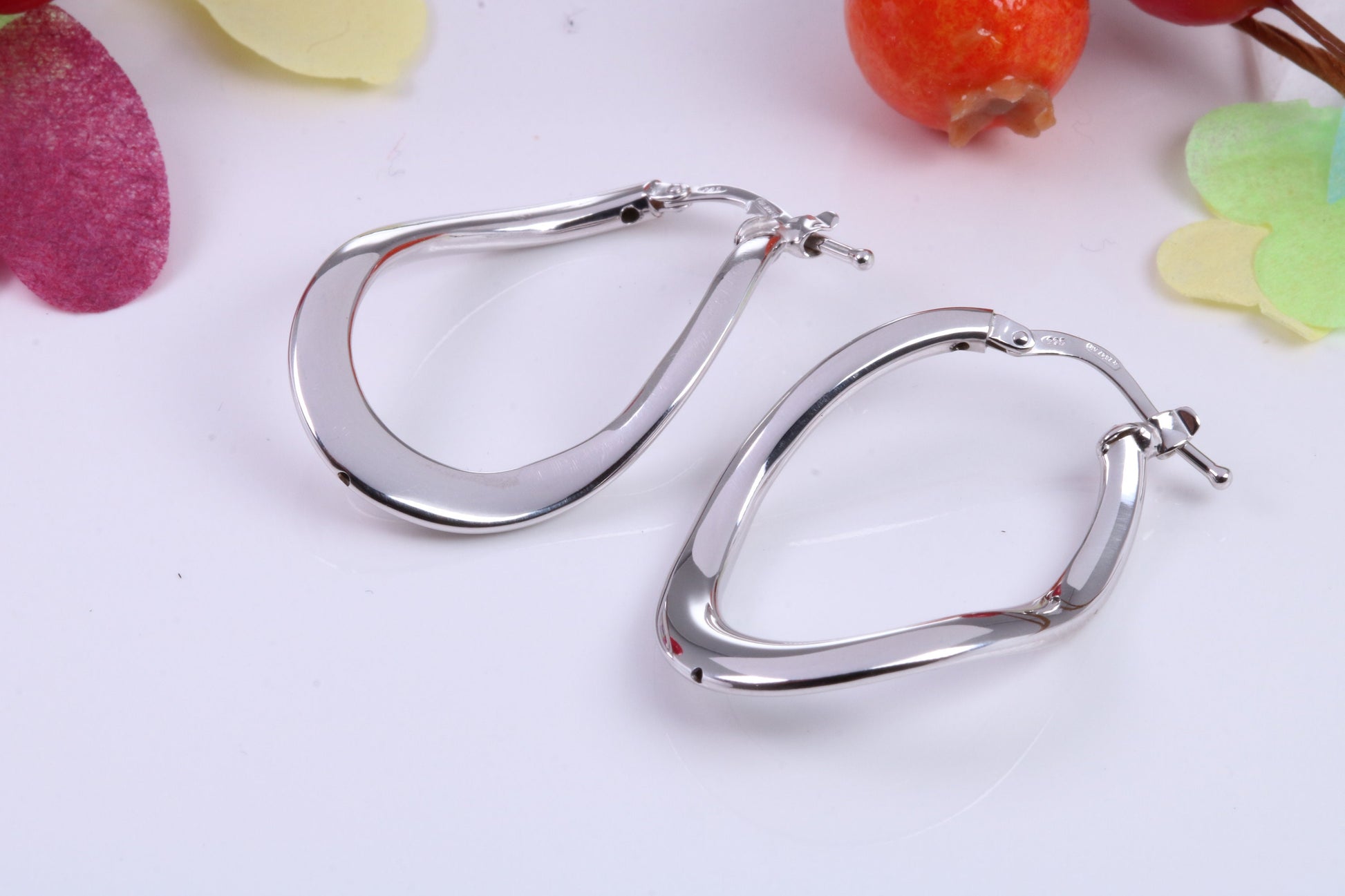 Large 30 mm Long Hoop Creole Earrings Made from Solid 925 Grade Sterling Silver