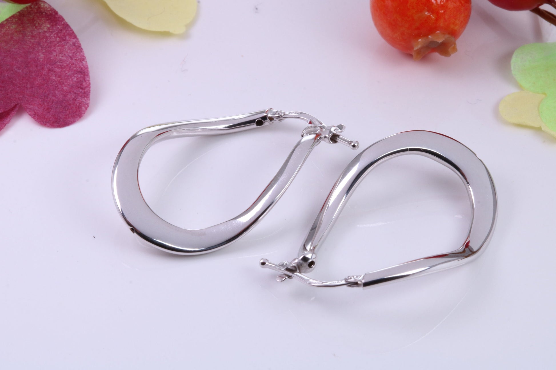 Large 30 mm Long Hoop Creole Earrings Made from Solid 925 Grade Sterling Silver