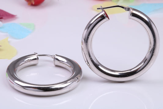 Chunky 35 mm Round Creole Hoop Earrings Made from 925 Grade Sterling Silver