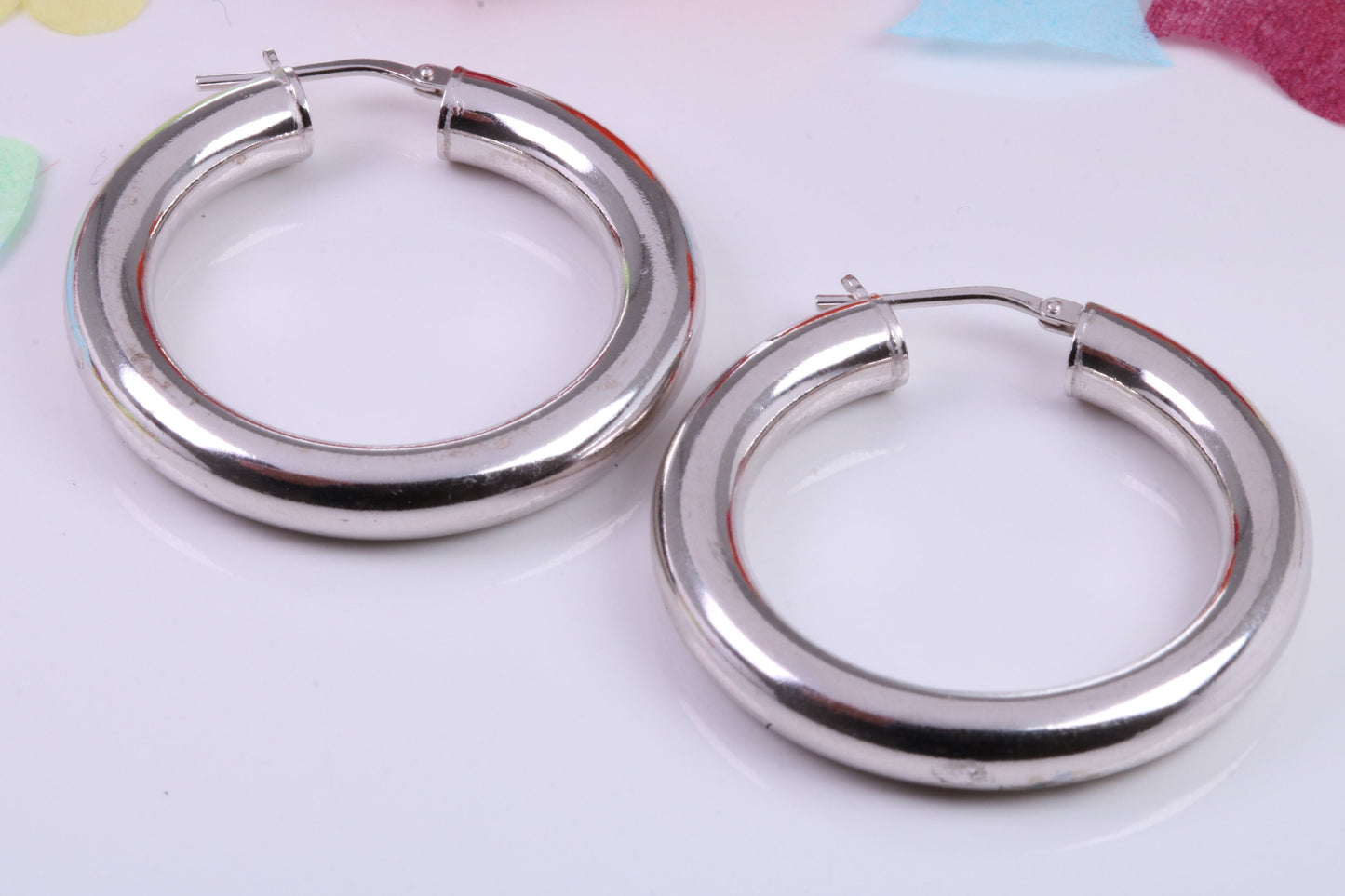 Chunky 35 mm Round Creole Hoop Earrings Made from 925 Grade Sterling Silver