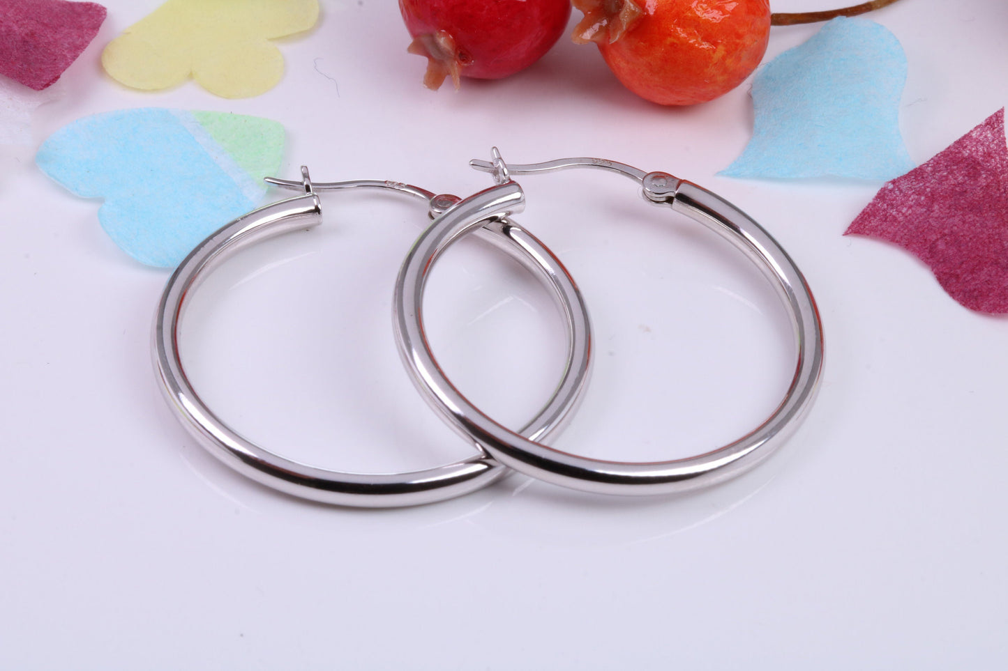 32 mm Round Creole Hoop Earrings Made from 925 Grade Sterling Silver