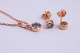 March Aquamarine C Z set Necklace and Matching Stud Earrings, made from solid Sterling Silver and 18ct Rose Gold Plated