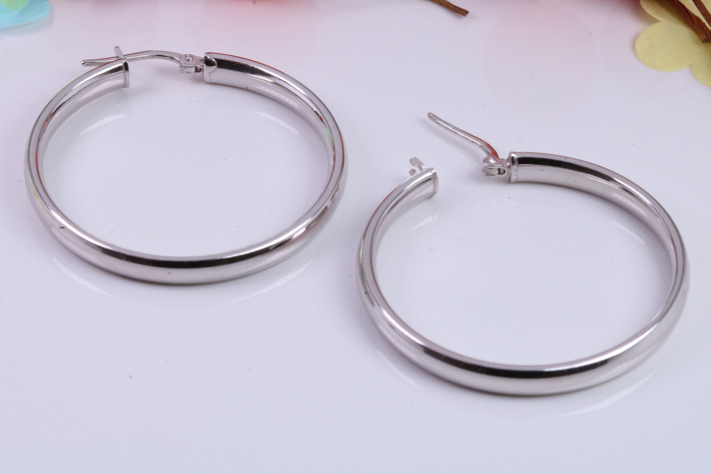 Large 35 mm Round Creole Hoop Earrings Made from 925 Grade Sterling Silver