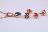 Real Blue Topaz Necklace and Matching Stud Earrings, made from solid Sterling Silver and 18ct Rose Gold Plated
