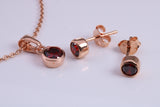 Real Garnet set Necklace and Matching Stud Earrings, made from solid Sterling Silver and 18ct Rose Gold Plated