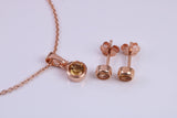 Real Citrine set Necklace and Matching Stud Earrings, made from solid Sterling Silver and 18ct Rose Gold Plated