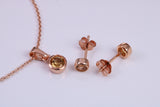 Real Citrine set Necklace and Matching Stud Earrings, made from solid Sterling Silver and 18ct Rose Gold Plated