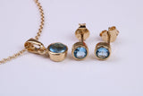 Real Blue Topaz set Necklace and Matching Stud Earrings, made from solid Sterling Silver and 18ct Yellow Gold Plated