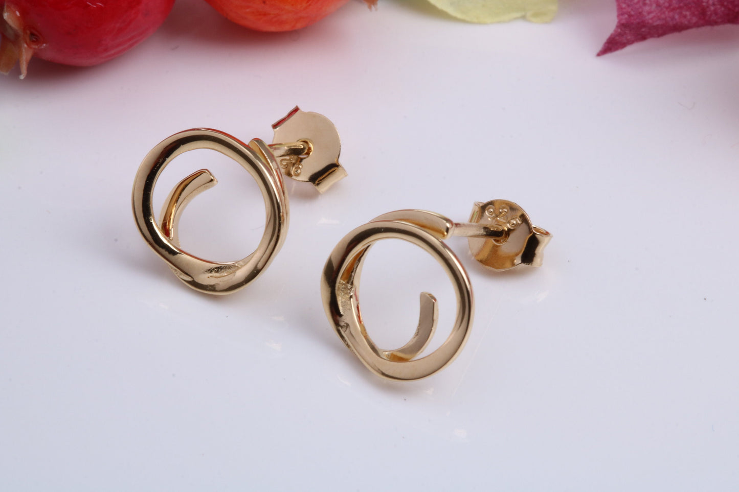 Circle Earrings, Made from Solid 925 Grade Sterling Silver and 18ct Yellow Gold Plated