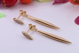 36 mm Long Cubic Zirconia set Dropper Earrings, Made from Solid 925 Grade Sterling Silver and 18ct Yellow Gold Plated