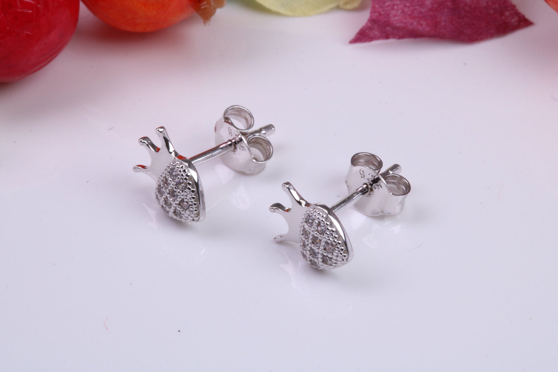 Crown Stud Cubic Zirconia set Earrings, Very Dressy, Made from Solid 925 Grade Sterling Silver