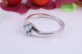 Natural Round cut Blue Topaz set Sterling Silver Ring, Very Smooth Setting, November Birthstone
